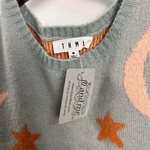 NWT THML Women’s Medium Blue Moon Star Crewneck Sweater - Picture 3 of 5